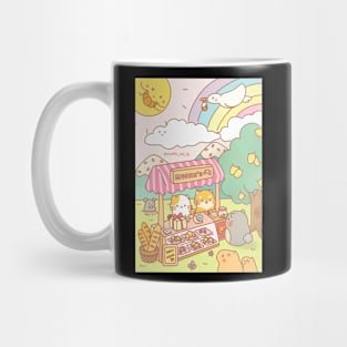 Muffin cat and dog selling croissant on a sunny day Mug